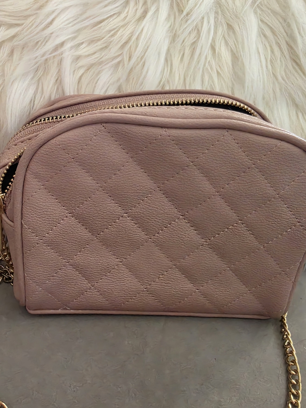 Quilted Blush Pink Crossbody Bag Double Zipper - Picture 7 of 13